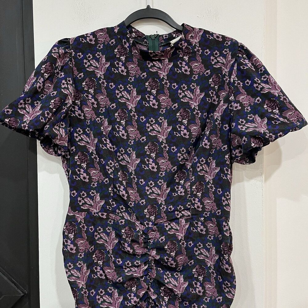 Melrose & Market Floral Ruched Puff Sleeve Dress High Neck Large - Picture 2 of 8